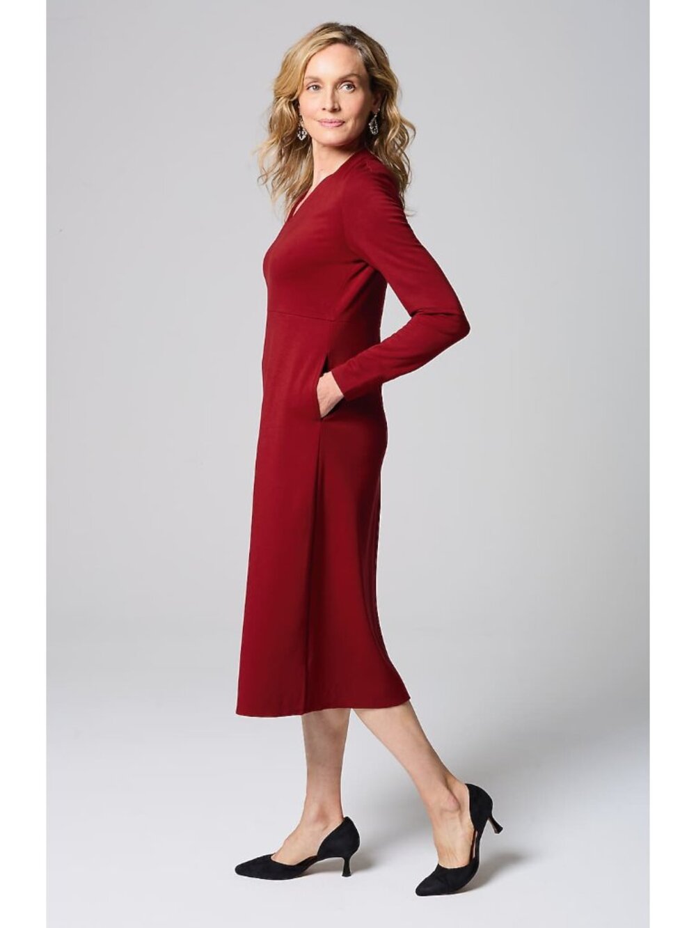 NWT J. Jill Size Large or XL Red Double Face Jersey Fit-and-Flare Dress NEW - Picture 3 of 5